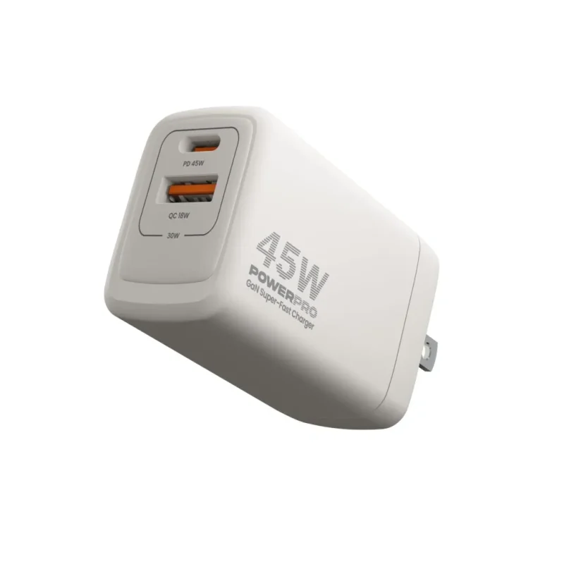 UnnoTekno PW5065WT Super-fast dual port 45W travel charger