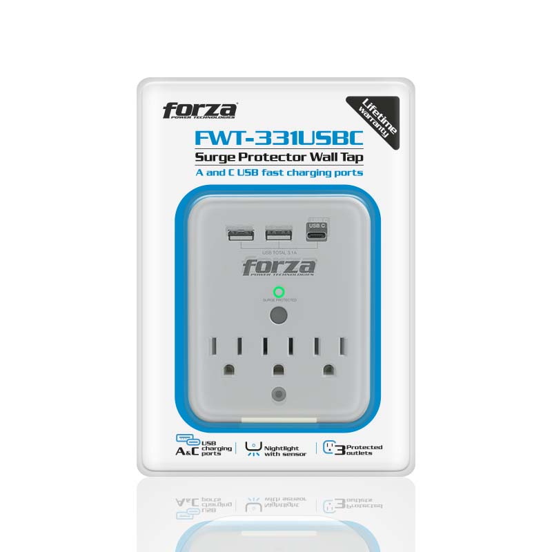 Forza FWT-331USBC Surge Protector Wall Tap