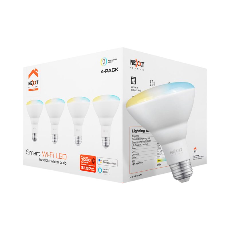 Nexxt Home NHB-W210 Smart Wi-Fi LED Tunable White Bulb (4 Piece)
