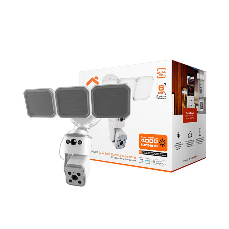 Nexxt Smart Wi-Fi Dual Lens Floodlight Camera Outdoor PTZ Hard Wired - NHC-FP50DL