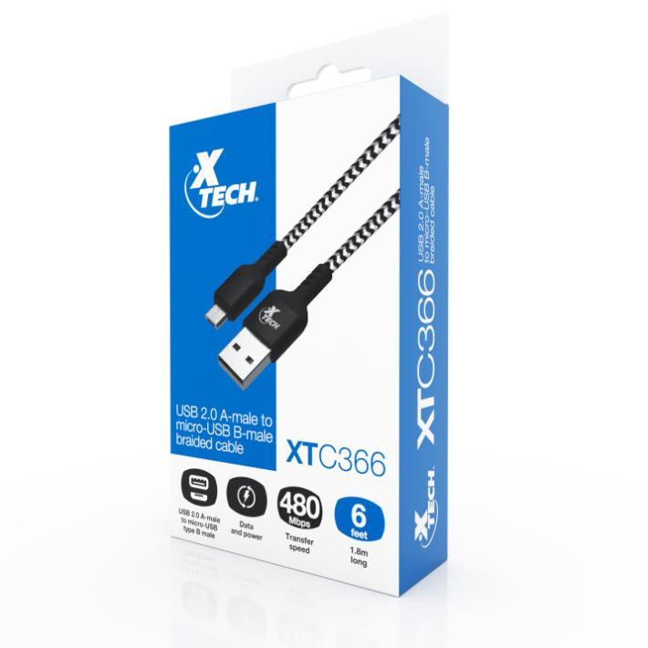 Xtech USB 2.0 A Male to Micro-USB B Braided
