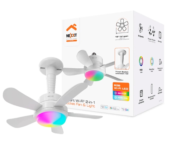 Nexxt Smart Wi-Fi 2 in 1 Socket Fan and Light